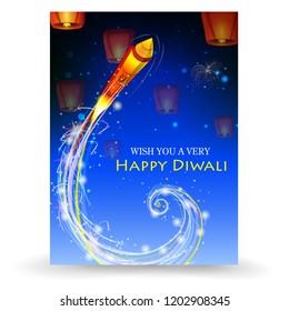 Firecracker on Happy Diwali night celebrating holiday of India. Vector illustration