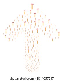 Firecracker pattern constructed in the figure of upwards direction arrow. Upwards navigation arrow figure organized from firecracker items.