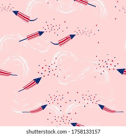 firecracker. pink background with brush marks.vector.seamless pattern.
