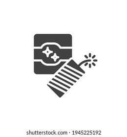 Icono vectorial del pirótécnico de Firecracker. signo plano relleno para concepto móvil y diseño web. Icono de glifo de cohete explosivo. Símbolo, ilustración del logotipo. Gráficos vectoriales