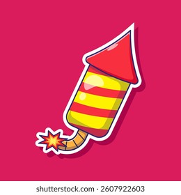 Firecracker rocket icon mascot symbol cartoon illustration vector. Flat design concept of firework rocket