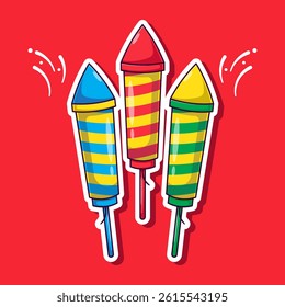 Firecracker rocket sticker illustration cartoon vector with some shape inside isolated. drawn cartoon vector with flat style concept