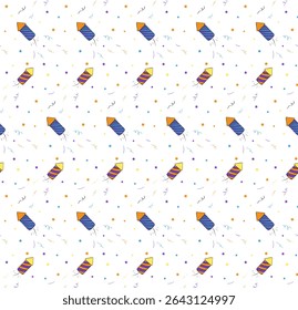 Firecracker Seamless pattern. Vector graphic line ink illustration.. Cartoon illustration Silhouette sign for logo, print, comics, fashion, pop art, boards, design, stickers, decoration, posters

