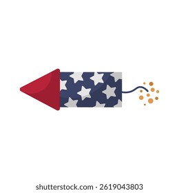 Firecracker with USA flag symbol in flat design. Holiday firecracker with stars. Vector illustration isolated.