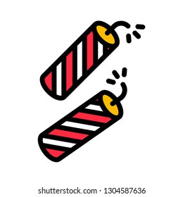 Firecracker vector, Chinese lunar new year filled icon, editable outline