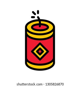 Firecracker vector, Chinese lunar new year filled icon, editable outline