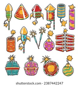 Firecracker vector hand-drawn illustration set