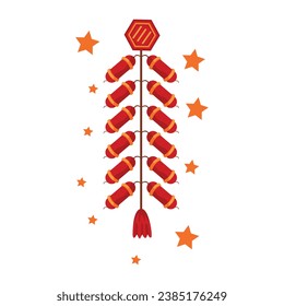 Firecrackers Chinese Character for Chinese Zodiac Isolated Retro Cartoon Vector