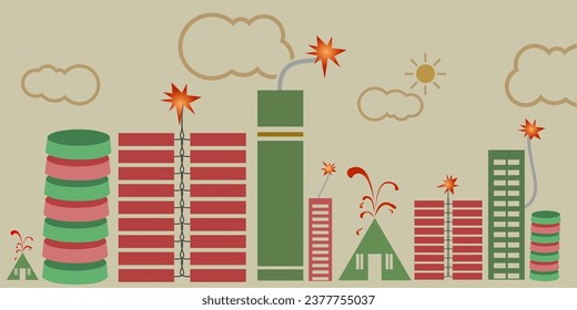 Fondo de la ilustración del vector de la ciudad de los petardos. Diwali seguro, Diwali verde.