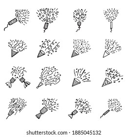 conjunto de bocetería vectorial de dibujos de fuegos artificiales y petardos
