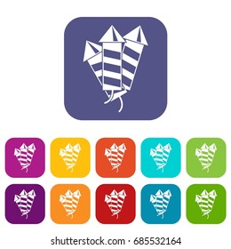 Firecrackers icons set vector illustration in flat style in colors red, blue, green, and other