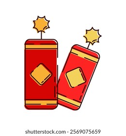 Firecrackers Illustration, Red firecrackers with gold designs, used to scare away evil spirits and bring luck.