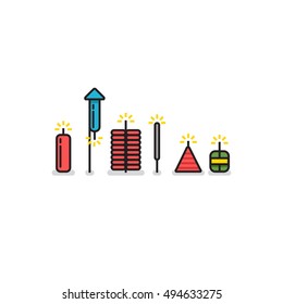 Firecrackers (Line Art in Flat Style Vector Illustration Icon Design)