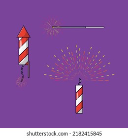 Firecrackers Vector Icon Illustration. Firework Vector. Flat Cartoon Style Suitable for Web Landing Page, Banner, Flyer, Sticker, Wallpaper, Background