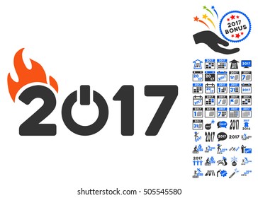 Fired 2017 Year Caption icon with bonus 2017 new year symbols. Vector illustration style is flat iconic symbols,modern colors.