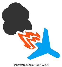 Fired Airplane vector icon. Style is flat symbol, rounded angles, white background.