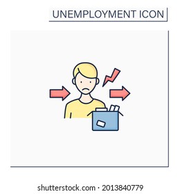 Fired Color Icon. Dismiss Worker From Job. Upset Man Lost Job. Staff Reduction.Unemployment Concept. Isolated Vector Illustration