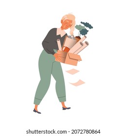 Fired crying female employee leaving job vector illustration
