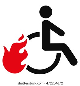 Fired Disabled Person icon. Vector style is bicolor flat iconic symbol with rounded angles, intensive red and black colors, white background.