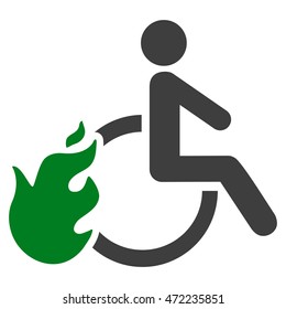 Fired Disabled Person icon. Vector style is bicolor flat iconic symbol with rounded angles, green and gray colors, white background.