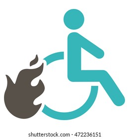 Fired Disabled Person icon. Vector style is bicolor flat iconic symbol with rounded angles, grey and cyan colors, white background.