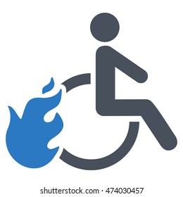 Fired Disabled Person icon. Vector style is bicolor flat iconic symbol with rounded angles, smooth blue colors, white background.