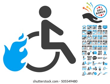 Fired Disabled Person pictograph with bonus 2017 new year pictograph collection. Vector illustration style is flat iconic symbols,modern colors.