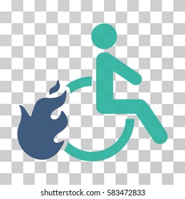 Fired Disabled Person vector icon. Illustration style is flat iconic bicolor cobalt and cyan symbol on a transparent background.