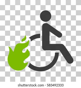 Fired Disabled Person vector pictograph. Illustration style is flat iconic bicolor eco green and gray symbol on a transparent background.