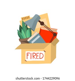 Fired, dismissal from work. Unemployment, crisis, job cuts reduction. Loss of vacancy. Dismissal, jobless, job reduction for employee. Flat vector illustration.