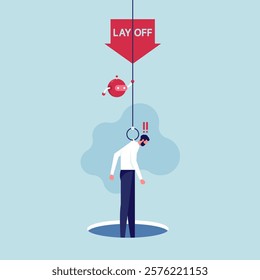 Fired or dismissed from work by artificial Intelligence, artificial Intelligence replacement on human workforce. AI has replaced humans, lost job due to robotics, illustration of employees or workers 