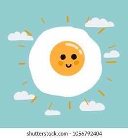 
Fired egg sun cartoon on blue sky and cloud vector illustration