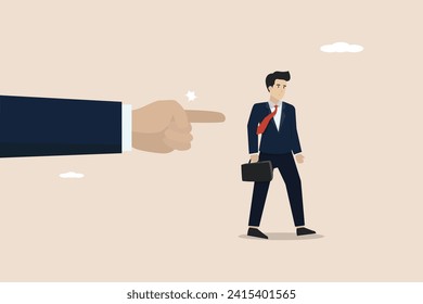 Fired employee, layoff or dismissal worker, failure or trouble employment, unemployment concept, boss pointing finger to fires, layoff misconduct employee.