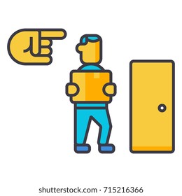 Fired, exit, dismissal flat line illustration, concept vector isolated icon 