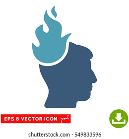 Fired Head EPS vector pictogram. Illustration style is flat iconic bicolor cyan and blue symbol on white background.