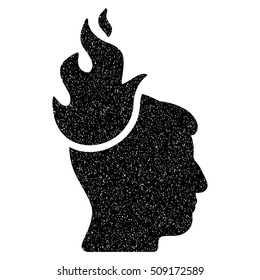 Fired Head grainy textured icon for overlay watermark stamps. Flat symbol with unclean texture. Dotted vector black ink rubber seal stamp with grunge design on a white background.