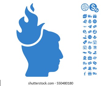 Fired Head pictograph with free bonus pictograph collection. Vector illustration style is flat iconic symbols, cobalt color, white background.