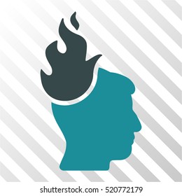 Fired Head vector pictogram. Illustration style is flat iconic bicolor soft blue symbol on a hatch transparent background.