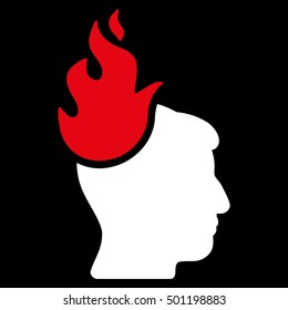 Fired Head vector pictogram. Style is flat graphic bicolor symbol, red and white colors, black background.