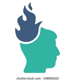 Fired Head vector pictogram. Style is flat graphic bicolor symbol, cobalt and cyan colors, white background.