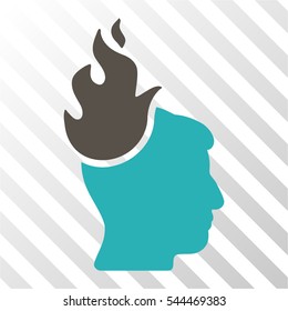 Fired Head vector pictograph. Illustration style is flat iconic bicolor grey and cyan symbol on a hatched transparent background.