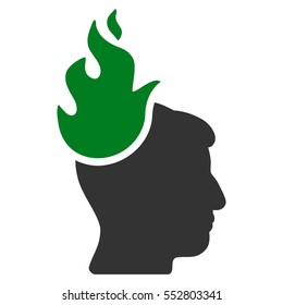 Fired Head vector pictograph. Style is flat graphic bicolor symbol, green and gray colors, white background.