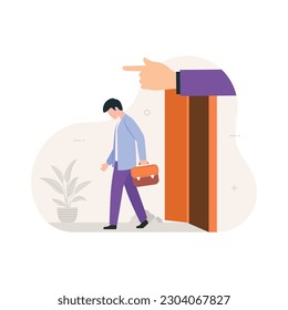 Fired from job. Flat illustration of dismissed employee walking with briefcase. unemployment concept design