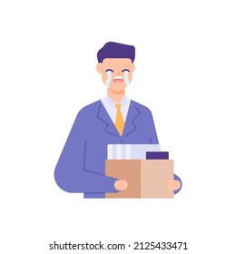 fired from the job. laid off. a worker or employee who is saddened by being dismissed by the boss. work problems. flat cartoon illustrations. concept design. elements, ui, landing page