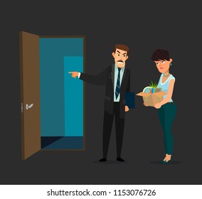 Fired office worker and boss. Vector illustration in flat design style cartoon.