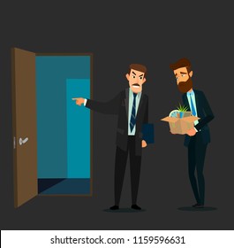 Fired office worker and boss. Vector illustration in flat design style cartoon.