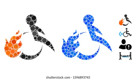 Fired patient composition of filled circles in various sizes and color tones, based on fired patient icon. Vector filled circles are united into blue mosaic.