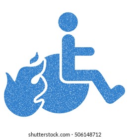 Fired Patient grainy textured icon for overlay watermark stamps. Flat symbol with scratched texture. Dotted vector cobalt ink rubber seal stamp with grunge design on a white background.
