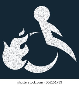 Fired Patient grainy textured icon for overlay watermark stamps. Flat symbol with scratched texture. Dotted vector white ink rubber seal stamp with grunge design on a dark blue background.