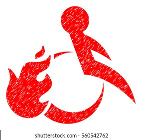 Fired Patient grainy textured icon for overlay watermark stamps. Flat symbol with dirty texture. Dotted vector red ink rubber seal stamp with grunge design on a white background.